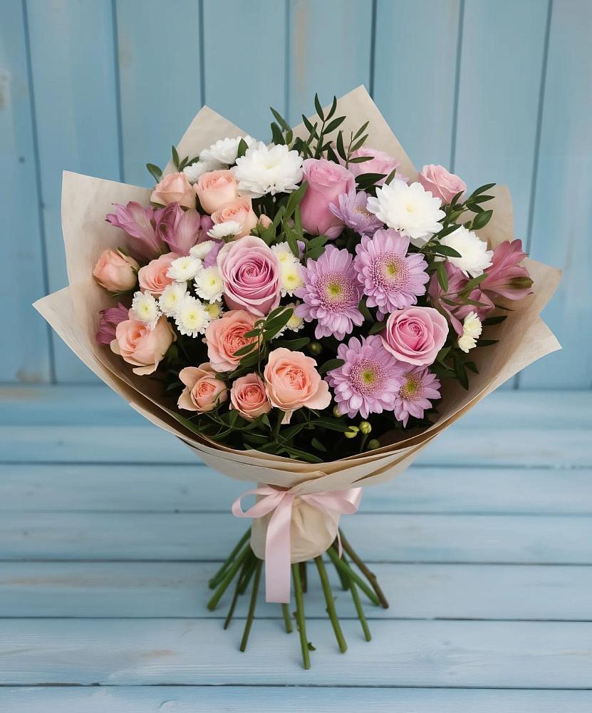Букет цветов из: Хризантемы, Розы и Альстромерии в Татарке