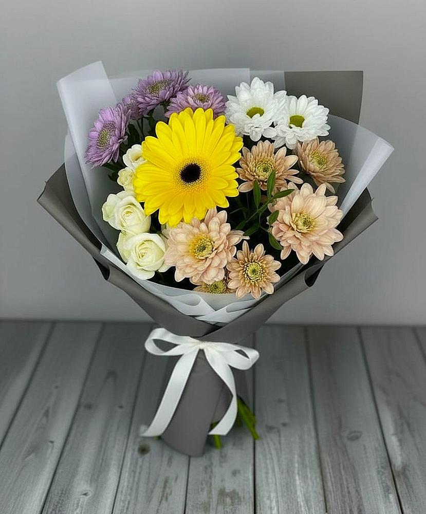 Букет цветов из: Розы, Герберы и Хризантемы в Татарке