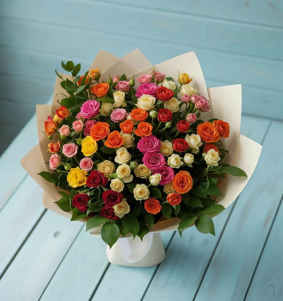 Букет Микс из разноцветных кустовых роз в Татарке